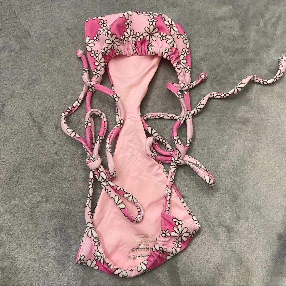 New! Frankie’s bikinis Tia Terry String Bikini Bottom Pink Daisy 24070